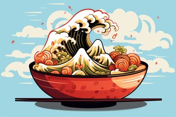 cartoon ramen noodle bowl vector illustration 