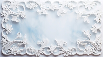 three-dimensional white frame with abstract floral ornament, plaster or plastic decorated frame