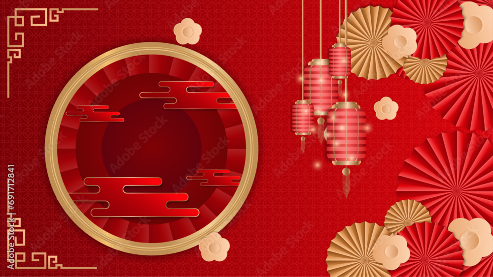Aufkleber red and gold vector realistic chinese new year background. happy chinese new year background with cl
