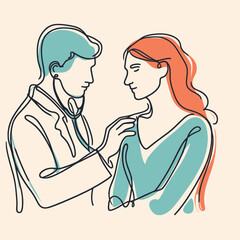 Empathetic Healthcare: Line Art of Doctor Attending to a Woman