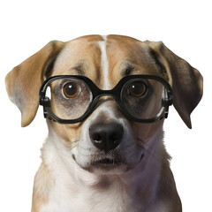 portrait of a funny dog ​​in glasses. cute pets. winking dog