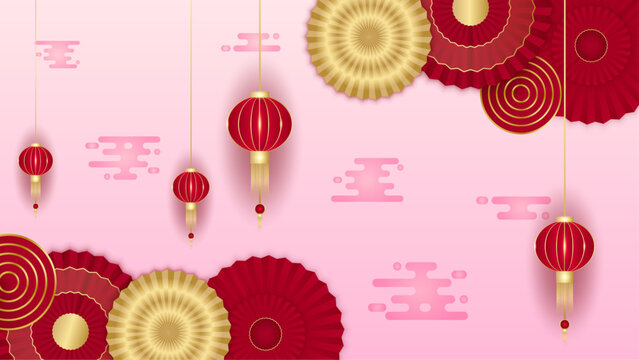 Red pink and gold vector gradient chinese new year background. Happy Chinese new year background for poster, banner, flyer, greeting card, and sale
