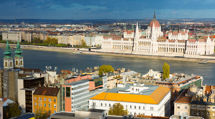 Cityscape of Budapest with Danube and palace of Hungary Parliament
