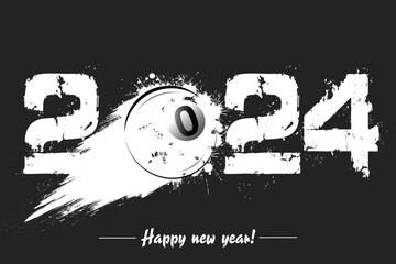 Happy New Year 2024 and billiard ball