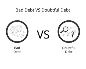 comparison of bad debt and doubtful debt of the probability of uncollectible debt - obrazy, fototapety, plakaty