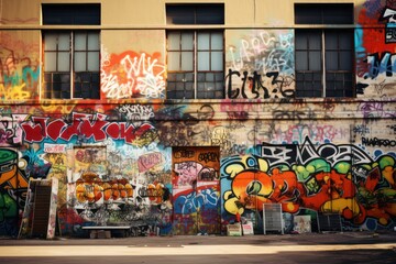 A urban style with graffiti tags on building wall 