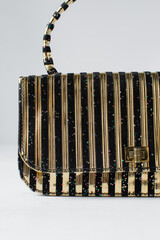 Handmade black and gold purse handbag, handmade velour purse, artisan black and gold striped purse...