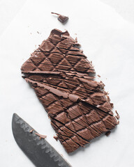 Pieces of chopped dark chocolate for baking, Dark chocolate chunks