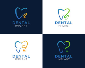 Set of dental implant logo design suitable for dentists - obrazy, fototapety, plakaty