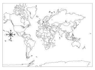 World map or school map of the world with political division in black and white © Peludis