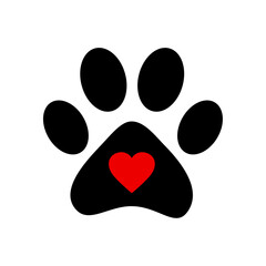 Paw print with heart icon inside © ValGraphic
