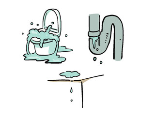 水漏れなど水にまつわるトラブル　手描き風イラストセット