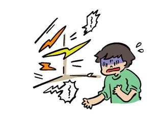 隣の部屋の騒音に困惑する男性のイラスト