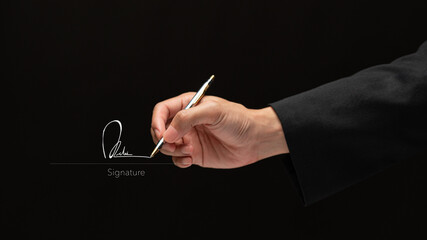 Businessman signs a commercial contract ,Concept of signing project approval, signing business...