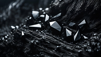  Black obsidian crystals - Generative AI	