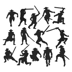 Assan ninja samurai silhouette vector, Assassin illustration, Martial art warrior on white background