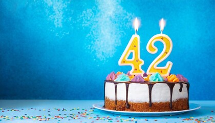 Number 42 Birthday cake. Forty-two Birthday cake.	
