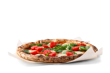 Tasty pizza margarita on white background