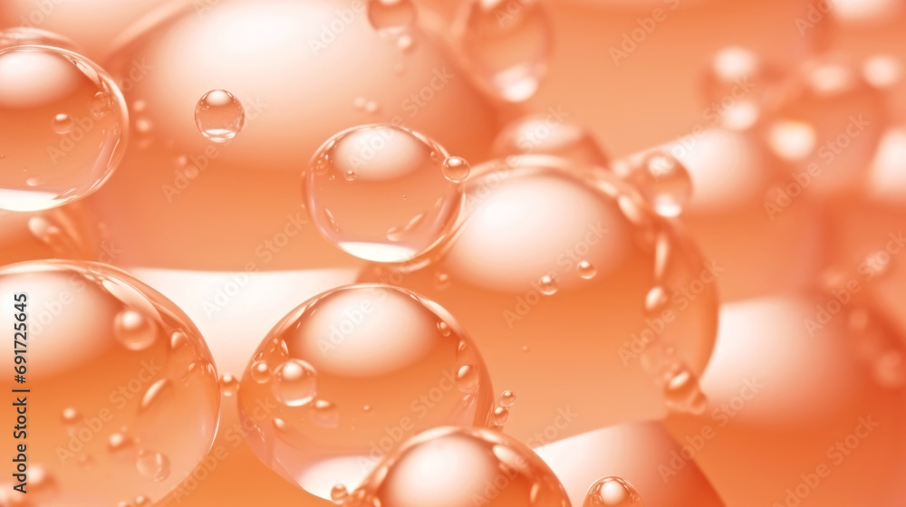 Poster a bunch of bubbles floating on top of each other. monochrome peach fuzz background.