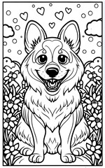 Dog Coloring Pages Dog Character For Coloring Book adult kids  cute happy funny