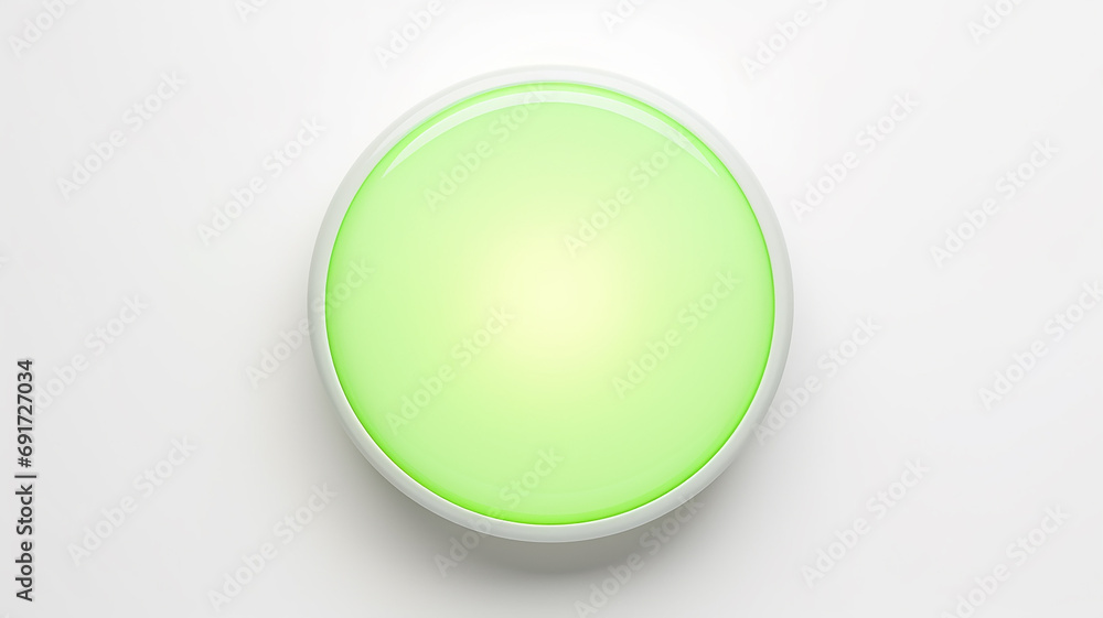 Poster green light fluorescent button isolated on the background of computer graphics website design