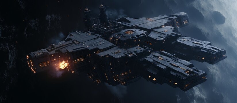 a huge giantic starship. science fiction battleship. 