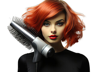 female fashion beauty hairstylist drier hair wick scissors chisel hairbrush brush comb tool Coiffure - obrazy, fototapety, plakaty