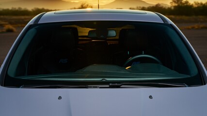 Windshield of a grey car