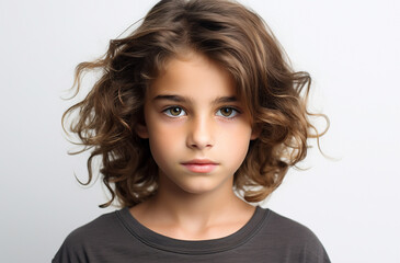 European white kid looking at the camera with white background