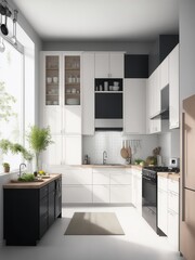 design huge ikea style kitchen front view realistic generative ai