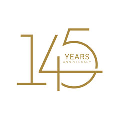 145th, 145 Years Anniversary Logo, number, Golden Color, Vector Template Design element for birthday, invitation, wedding, jubilee and greeting card illustration.