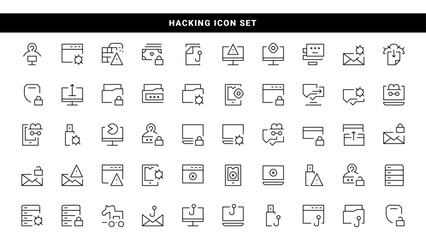 Hacking line icon design set. Fraud icon, online theft security in black colors