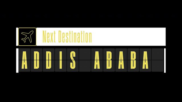 Pantalla de informaci&oacute;n de destinos internaciones: Addis Ababa