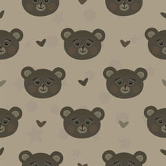 Cute brown bears, scandinavian design, vector seamless pattern, endless background