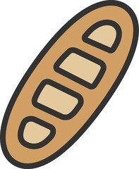 フランスパンのアイコン（線画カラー）のイラスト