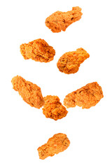 Falling fried chicken  isolated on white background.
