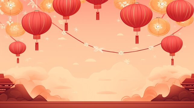 chinese new year banner with chinese lanterns