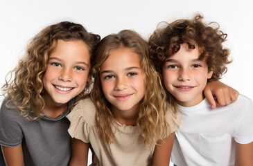 Obraz premium Diverse Group of Happy Children: Boys and Girls of Various Ethnicities Looking Joyful with White Background