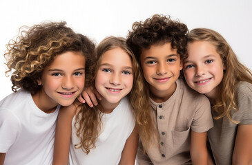 Obraz premium Diverse Group of Happy Children: Boys and Girls of Various Ethnicities Looking Joyful with White Background