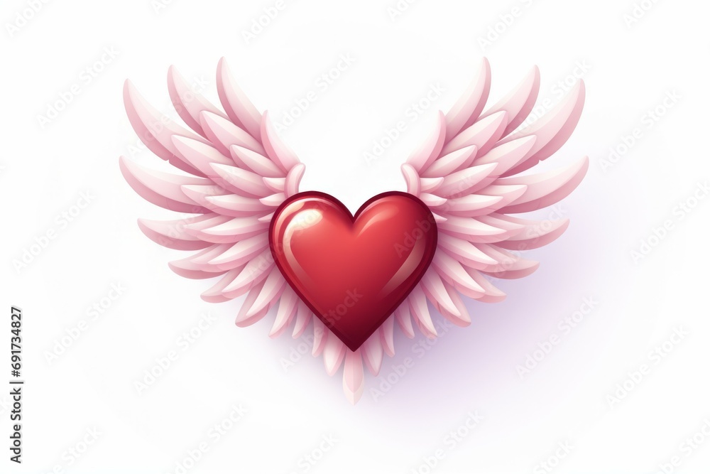 Poster heart with cupid wings. light background with selective focus and copy space