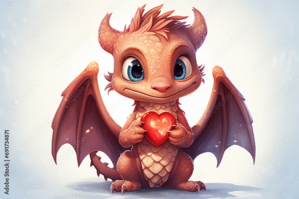 Poster dragon on a light background with selective focus and copy space