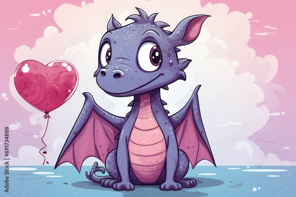 Poster dragon in drawing style. background with selective focus and copy space