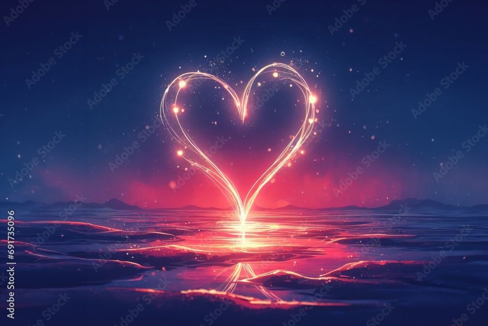 Poster abstract glow of heart. background with selective focus and copy space