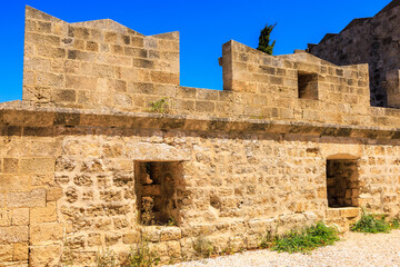 Wall of an ancient fortress, fortification of the city. Background with selective focus and copy space