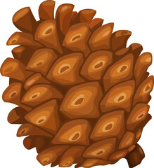 Cartoon pine cone, isolated vector natural seed pod from pine trees, featuring a rustic, cone-shaped design with scales that protect and disperse its seeds. Brown pinecone, coniferous plant