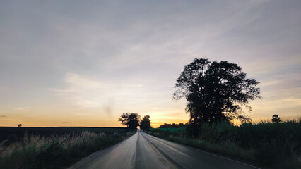 sunset on the rural road