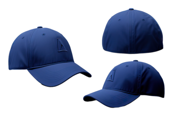 clothing uniform health 4 print object snap wear fabric merchandise colours visor head background side blank template isolated white hat Blue angles view front back Mockup baseball cap your design