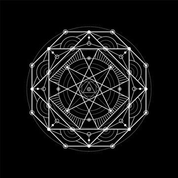 Sacred geometry, meditation esoteric tattoo. Alchemy spiritual pentagram. Yoga, spirituality mystic icon, mason occult mystery outline vector line pattern or illuminati geometric ornament sign