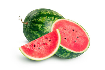 Watermelon with half and slice isolated on white background
