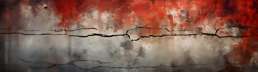 A rusty, abstract wall of red and white, adorned with bold black lines, evoking feelings of nostalgia and mystery